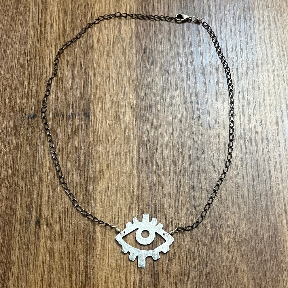 Hammered Metal Cutout Eye Necklace